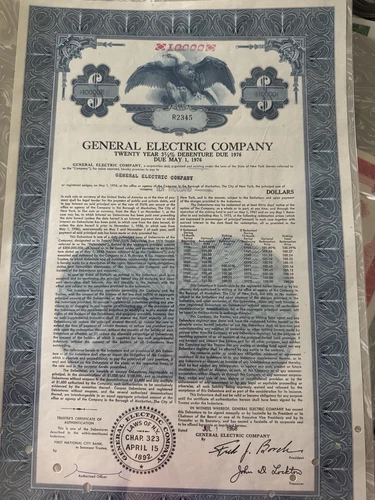 Vintage 1956 General Electric $10,000 Bond Certificate – Collectible