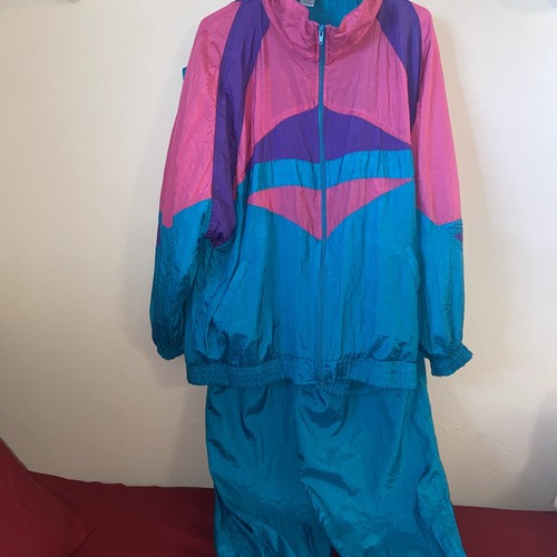 VTG Colorful WindBreaker Track Suit Women 2X Pants Zip Jacket 90s pink/teal