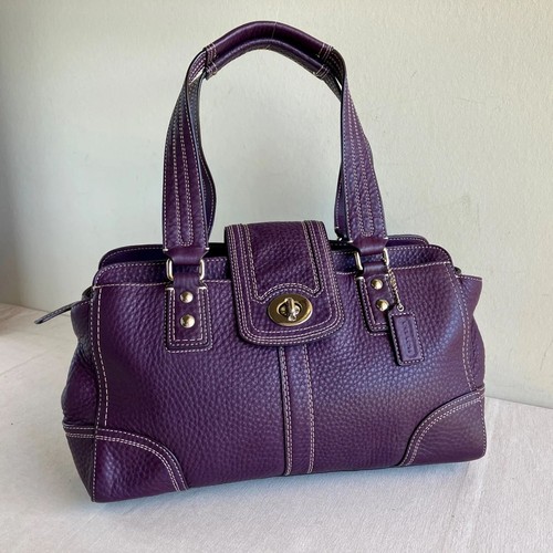 Vintage COACH Hamptons Purple Pebbled Leather Carryall Satchel Shoulder Bag Rare