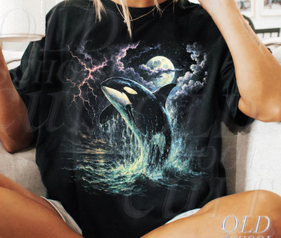 Vintage Orca Midnight Graphic T-Shirt, Retro Whale Shirt, 90s Ocean