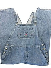 Vintage Disney Store Women  s XL Overalls Denim Mickey Embroidered Flowers