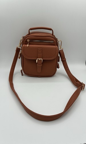 Vintage Crossbody Messenger Bag Built-in Wallet 10 Card Slots - Brown - Image 1