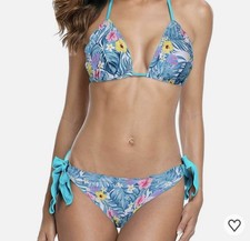 NWT Blue Floral Bikini Top And Bottom Two Piece Swimsuit Multicolored Medium