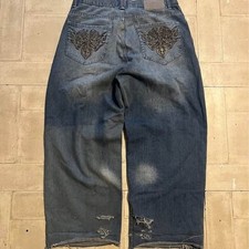 Super baggy Y2K style back pocket embroidered baggy jeans size 34x26