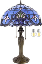 Tiffany Blue Purple Stained Glass Table Lamp - Elegant Home Decor 24
