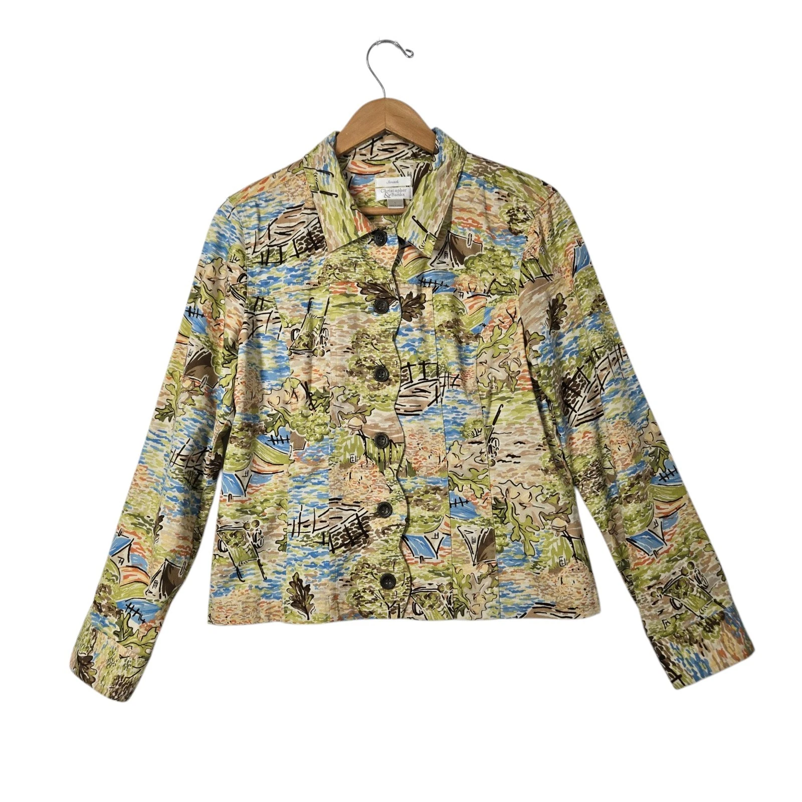 VETEMENTS Giacca Christopher & Banks L multicolore bottoni davanti manica lunga cotone elasticizzato