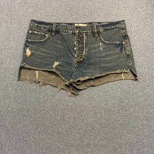 Free People Womens Shorts Size27 Blue Cut Off Distressed Button Fly Boho Raw Hem