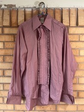 Vintage 70s Double 2 Ruffle Front Tuxedo Shirt Disco Prom Wedding French Cuff