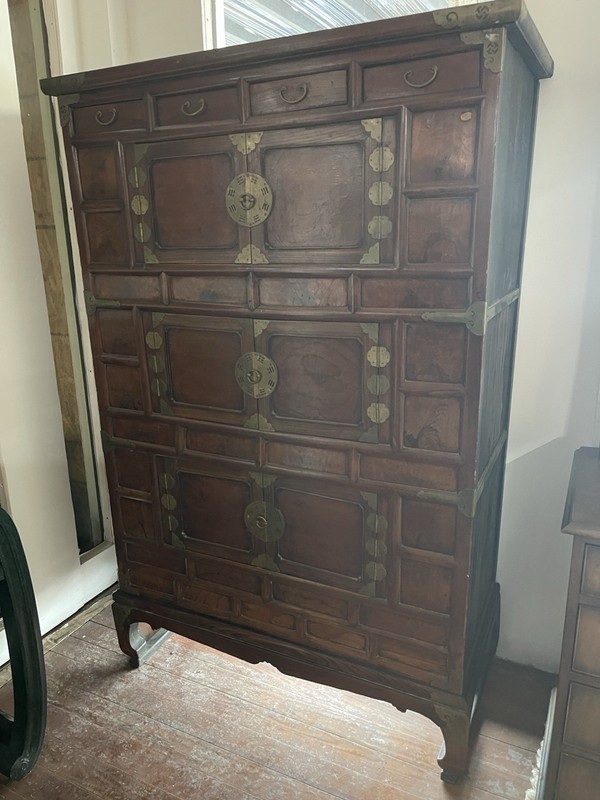 Antique Handmade Korean Wardrobe W/ 4 Top Small Drawers