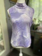 Fashion Bug 90s Y2K Sleeveless Mock Neck Blouse Purple White Women’s Large (w)