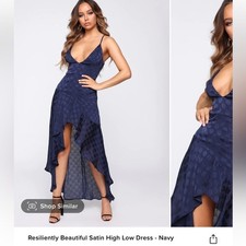 NWT Fashion Nova Resiliently Beautiful Satin High Low Dress Navy