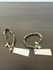 Lot of 2 Azuni London Mixed Gemstone Beaded Bracelets NWT Adjustable Cord Gold