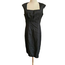 David Meister Black Sheath Pencil Dress Size 8 Knee Length Cap Sleeve Pique