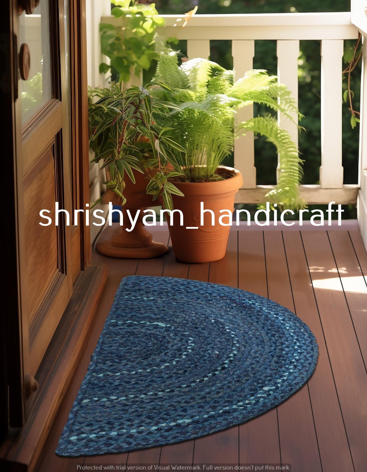 Blue Torqouise Braided Farmhouse Cotton Rug in Half Round Runner for ...