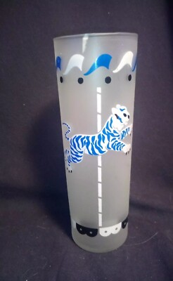 LIBBEY Frosted MERRY-GO-ROUND Collins CIRCUS ANIMAL Glass - BLUE TIGER c.1960's