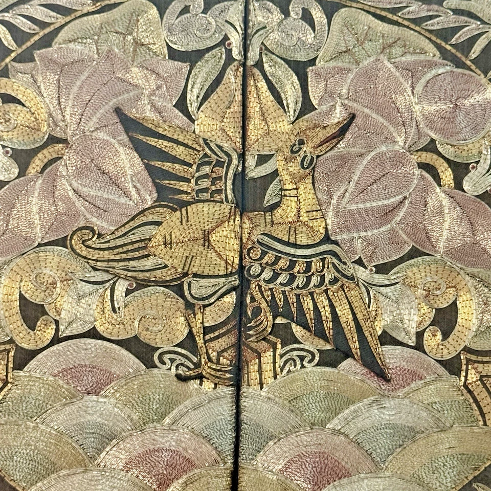 Par de insignias antiguas de seda enmarcadas de 5to rango faisán chino dinastía Qing Foto 3 de 4