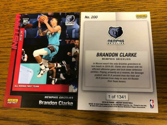2019-20 Panini Instant NBA #200 Brandon Clarke Memphis Grizzlies ALL-ROOKIE TEAM