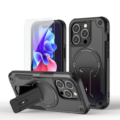 For iPhone 16 Pro Max 15 14 13 12 11 Shockproof Mag Safe Stand Case Screen Cover
