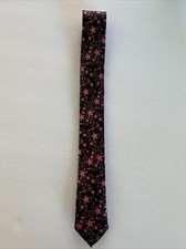 Hot Pink Stars Mens Women's Necktie Novelty 2.5 Skinny Slim Thin Black Neck Tie