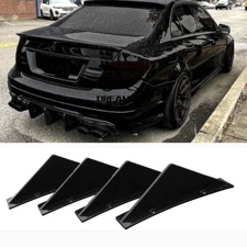 Gloss Black Rear Bumper Wing Lip Diffuser Splitter 4 Fins Kit For Benz W204 W205