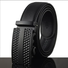 Leisure Men's Leather Belt Automatic Buckle Belt Ratchet Strap Black Gift jeans