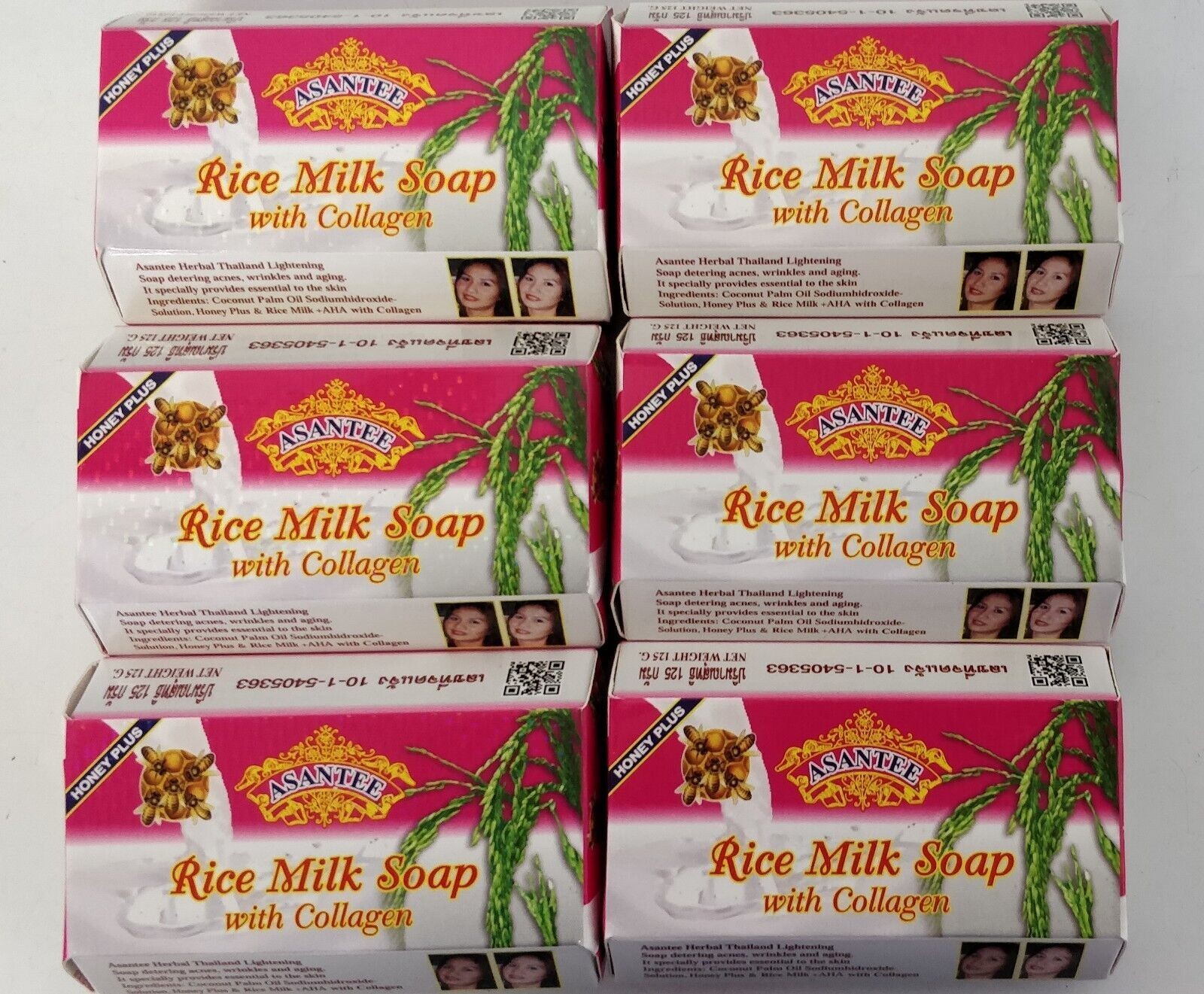Asantee Rice Milk Honey Soap plus AHA Collagen 1 Pk Thai Herbal