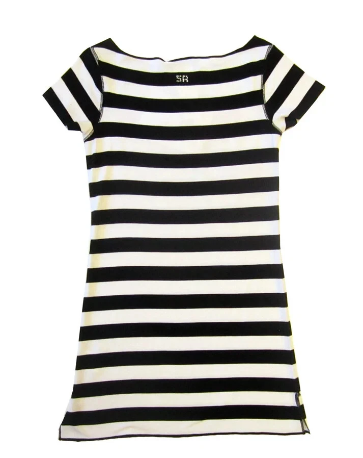 Sonia Rykiel Niño 14 Niñas Negro Blanco Rayas Camiseta Vestido Apliques Cereza Foto 2 de 4