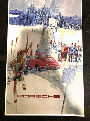 AWESOME Porsche POSTER 356 skiing resort in the alps