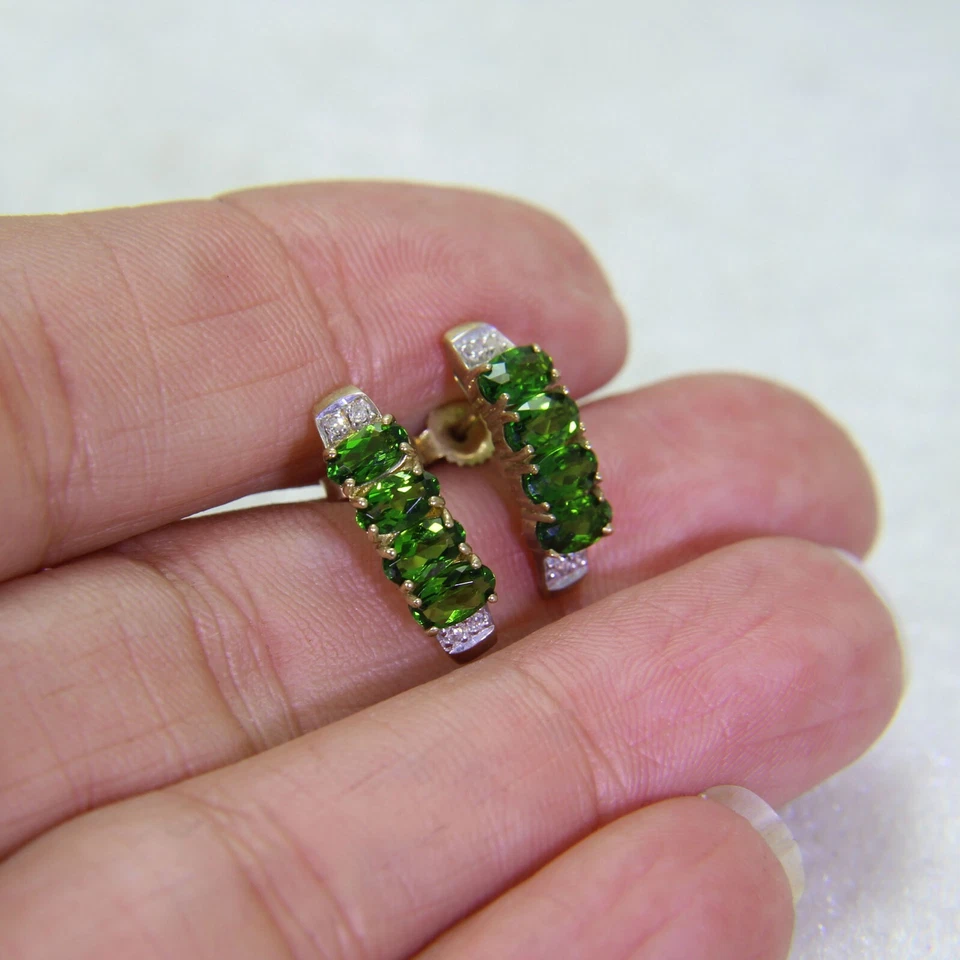 9ct Gold Chrome Diopside Diamond Hoop Earrings - Image 3 of 4