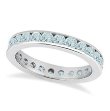 925 Sterling Silver 3MM Round Shape Aquamarine Full Eternity Channel Set Ring
