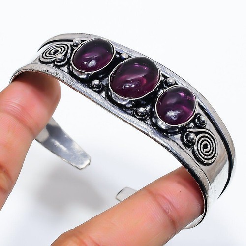 Bracelet Manchette En Argent 925 Avec Améthyste - Bijou Réglable Fait Main - Neuf Sans Emballage - Inde