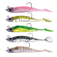 5PCS Lot Weighted Soft Bait Fishing Lures Paddle Tail Minnow Hooks 2 Sizes USA