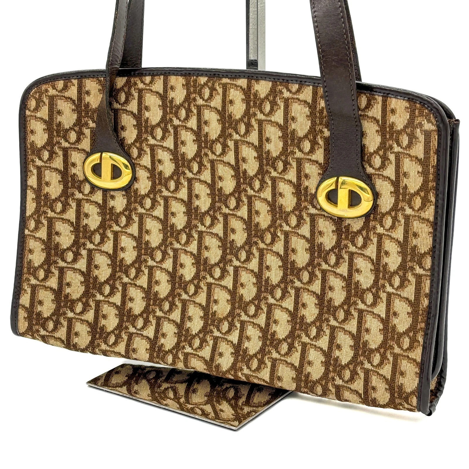 Sac bandoulière Christian Dior trotteur toile cuir marron vintage authentique