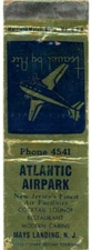 Atlantic Airpark New Jersey Finest Air Facilities Resto &Cabins Matchbook Cover