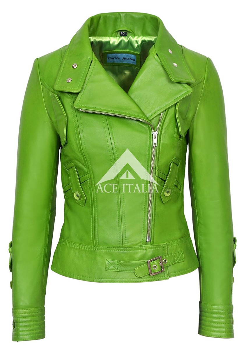 SUPERMODEL Ladies Jacket Lime Green Biker Tops Real Italian
