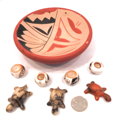 Vintage ISLETA Native American Miniature Seed Pot Jars & Turtles & Bowl Pottery