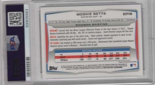 2014 Bowman Chrome Prospects Mookie Betts #BCP109 PSA 10 GEM MINT view 2