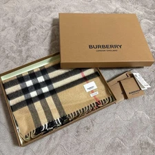 BURBERRY Cashmere Scarf Beige Check Pattern Luxury Authentic 70.0" in