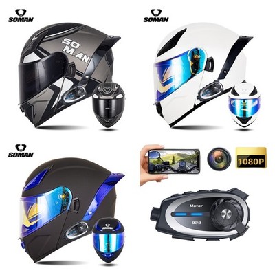 Bluetooth Motorcycle Helmet with Camera and Intercom DOT Full Face Helmet