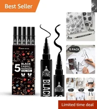 5 Dual-Tip Black Fabric Markers - Permanent Non-Toxic Pens for Personalization