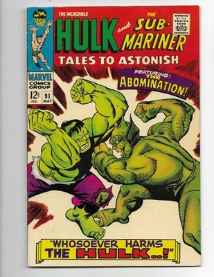 Tales To Astonish 91 1967 Marvel Comics F 6.0 Abomination Hulk Namor Attuma