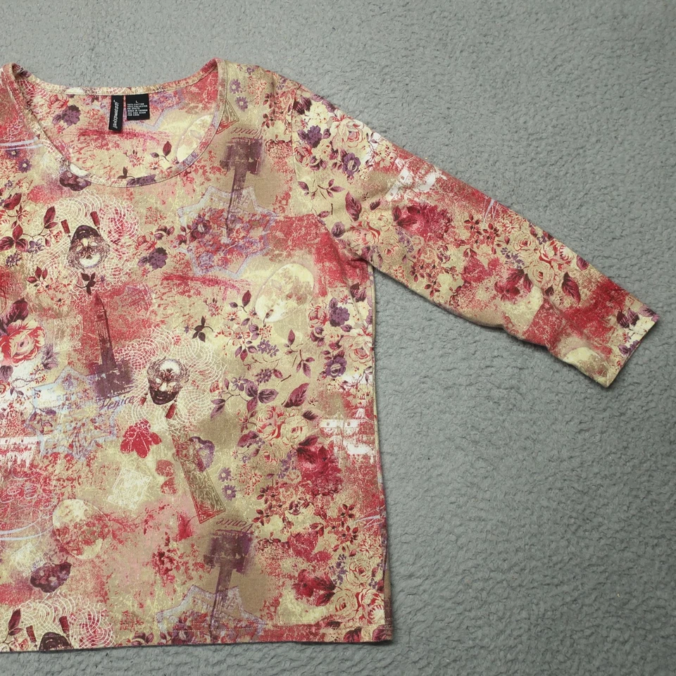 Blusa Top Mujer Jason Maxwell L Multicolor Floral Manga 3/4 Cuello Redondo Foto 3 de 4