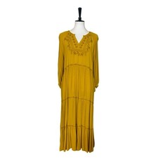 Old Navy Midi Dress V-neck Embroidered Tiered Mustard Yellow Women’s Size XL