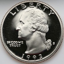 1993 S Gem DCam Proof Washington Quarter CN-Clad
