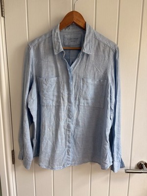 Marks & Spencer Light Blue Chambray 100% Linen  Shirt UK 18 Long Sleeve