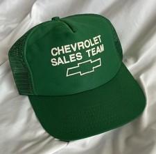 RARE Vintage Chevrolet Sales Team Green Trucker Snapback Hat