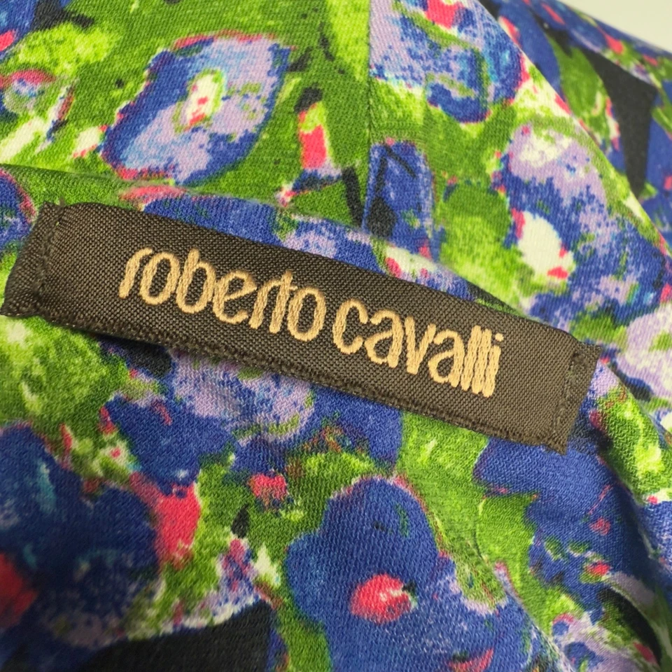 ROBERTO CAVALLI Ruched Floral Jersey Mini Dress Green/Blue Made in Italy (L) - Image 4 of 4