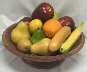 Faux Fruit In Wooden Bowl