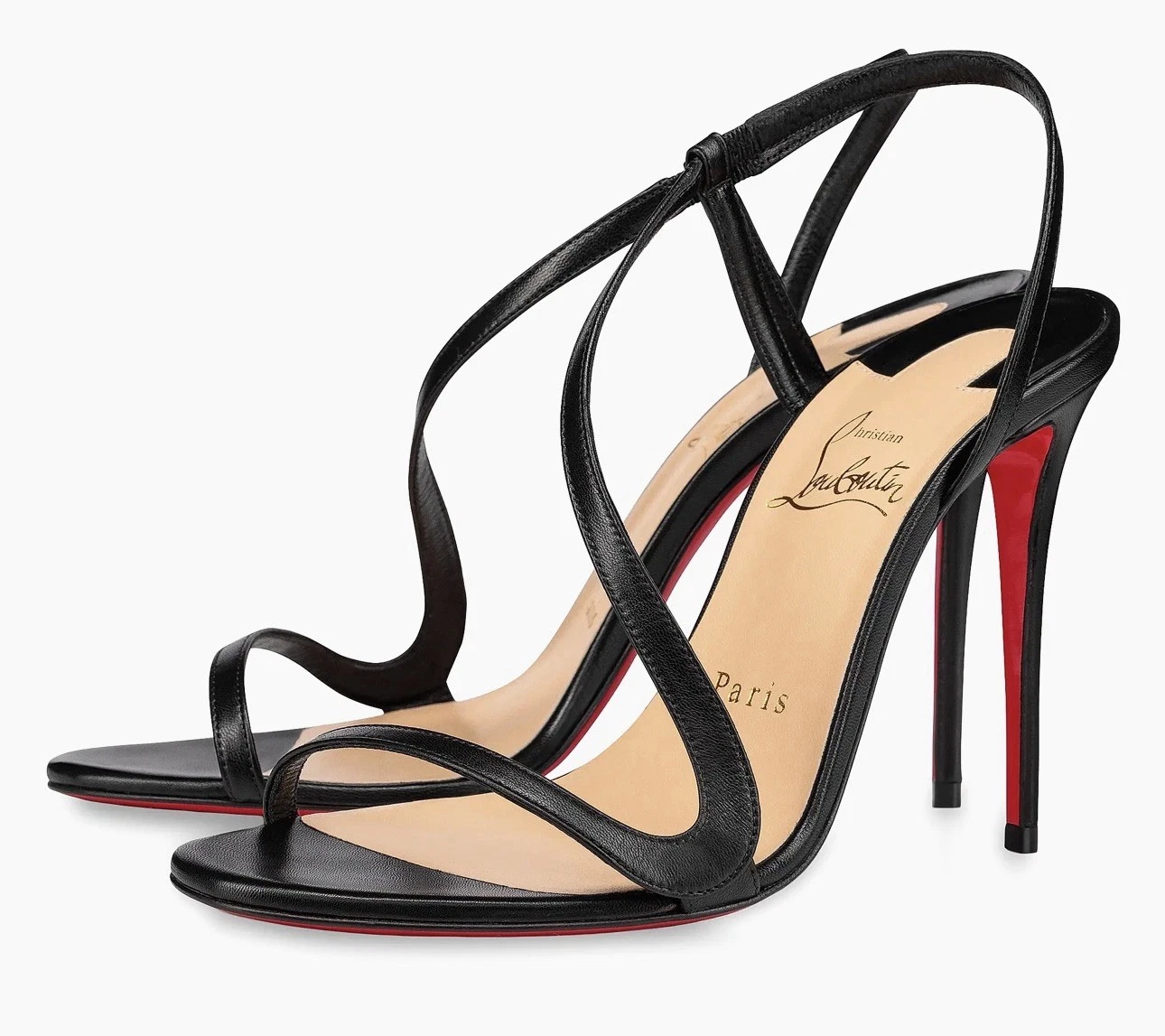 Christian Louboutin — Christian Louboutin Rosalie 100 Black Leather Strappy Heels Sandals 38.5 EU
