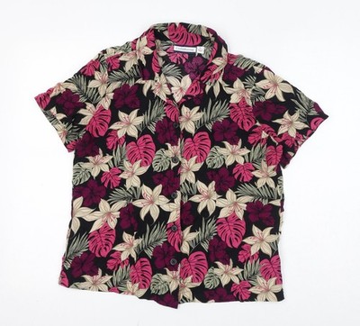 Croft & Barrow Damen Rosa Blumen Viskose Basic Knopfleiste Größe XS Kragen